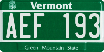 VT license plate AEF193