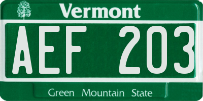 VT license plate AEF203