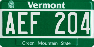 VT license plate AEF204