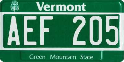 VT license plate AEF205