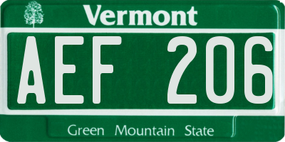 VT license plate AEF206