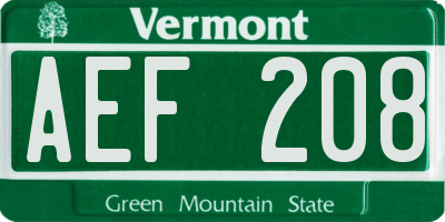 VT license plate AEF208