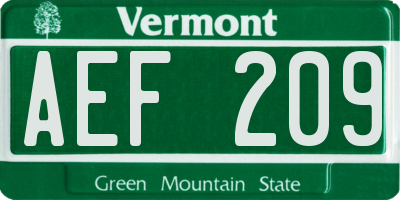 VT license plate AEF209