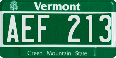 VT license plate AEF213
