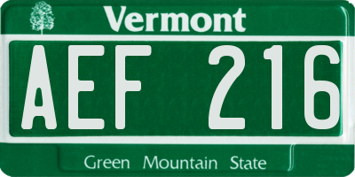 VT license plate AEF216