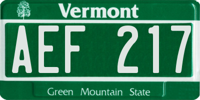 VT license plate AEF217