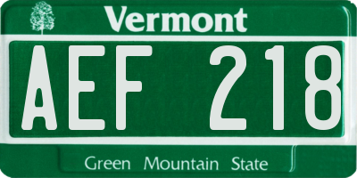 VT license plate AEF218