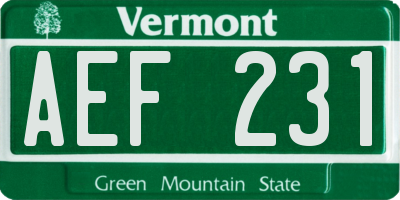 VT license plate AEF231