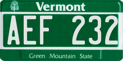 VT license plate AEF232