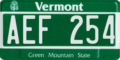 VT license plate AEF254