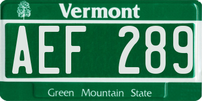 VT license plate AEF289
