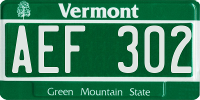 VT license plate AEF302