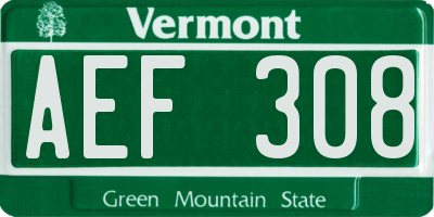 VT license plate AEF308