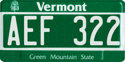 VT license plate AEF322