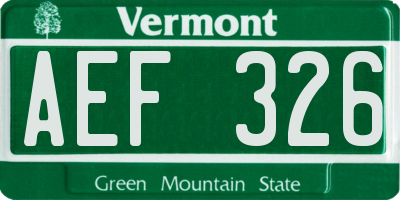 VT license plate AEF326