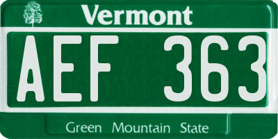 VT license plate AEF363