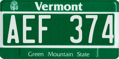 VT license plate AEF374