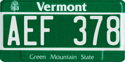 VT license plate AEF378