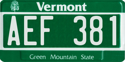 VT license plate AEF381