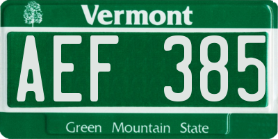 VT license plate AEF385