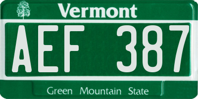 VT license plate AEF387