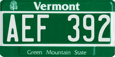 VT license plate AEF392