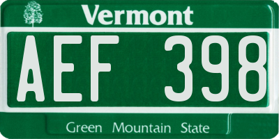 VT license plate AEF398
