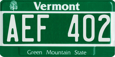 VT license plate AEF402