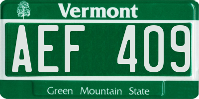 VT license plate AEF409