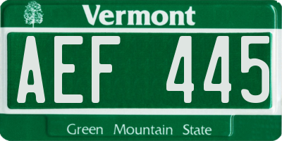 VT license plate AEF445