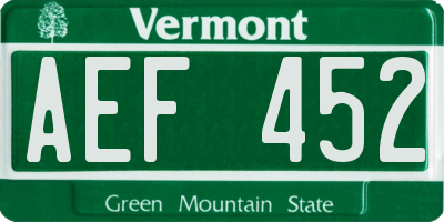 VT license plate AEF452