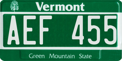 VT license plate AEF455