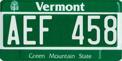 VT license plate AEF458