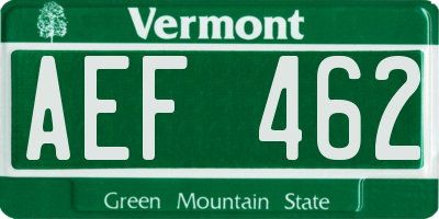 VT license plate AEF462
