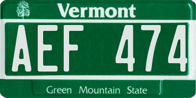 VT license plate AEF474