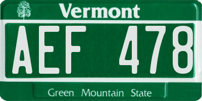 VT license plate AEF478