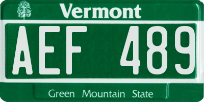 VT license plate AEF489