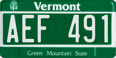 VT license plate AEF491