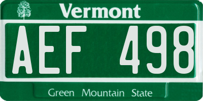 VT license plate AEF498