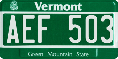 VT license plate AEF503