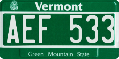 VT license plate AEF533