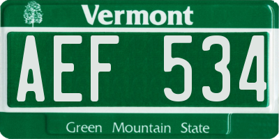 VT license plate AEF534