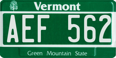 VT license plate AEF562