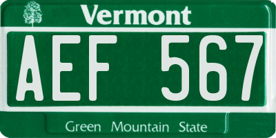 VT license plate AEF567