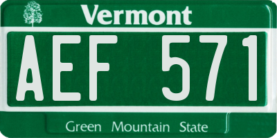 VT license plate AEF571