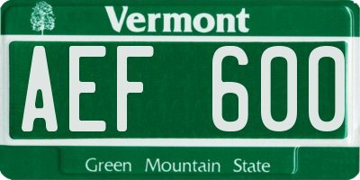 VT license plate AEF600