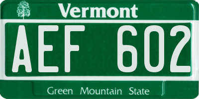VT license plate AEF602