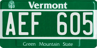 VT license plate AEF605
