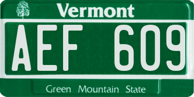 VT license plate AEF609