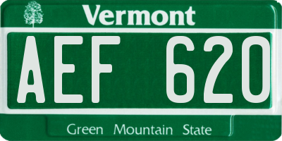 VT license plate AEF620